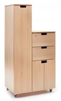 Hospital Bedside Cabinet - Flap, Side Door, Drawer, Cupboard + Wardrobe (Wardrobe To The Left As You Face The Front)