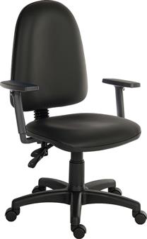 Ergo Twin Lever high Back Operator Chair -Black PU + Adj Arms